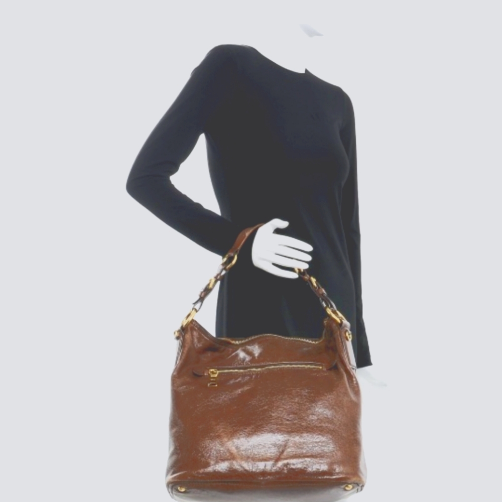 PRADA Large brown Vitello Shine Leather Hobo